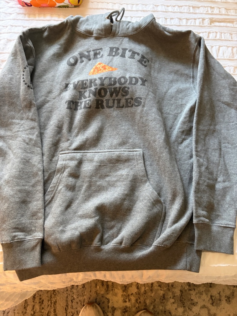 Men’s Gray Pullover Hoodie with 'One Bite' Pizza Graphic
